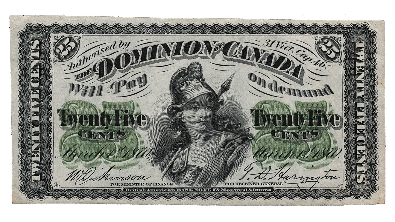 Billet, Dominion du Canada, 25 cents, 1870, Canada. © Musée de la Banque du Canada, CNM 1964.88.884