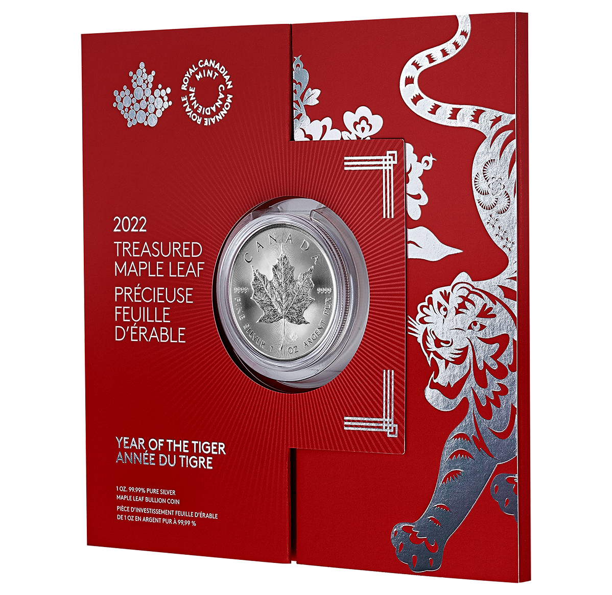 1 oz. 99.99% Pure Silver Coin - Treasured Silver Maple Leaf: Year of the Tiger