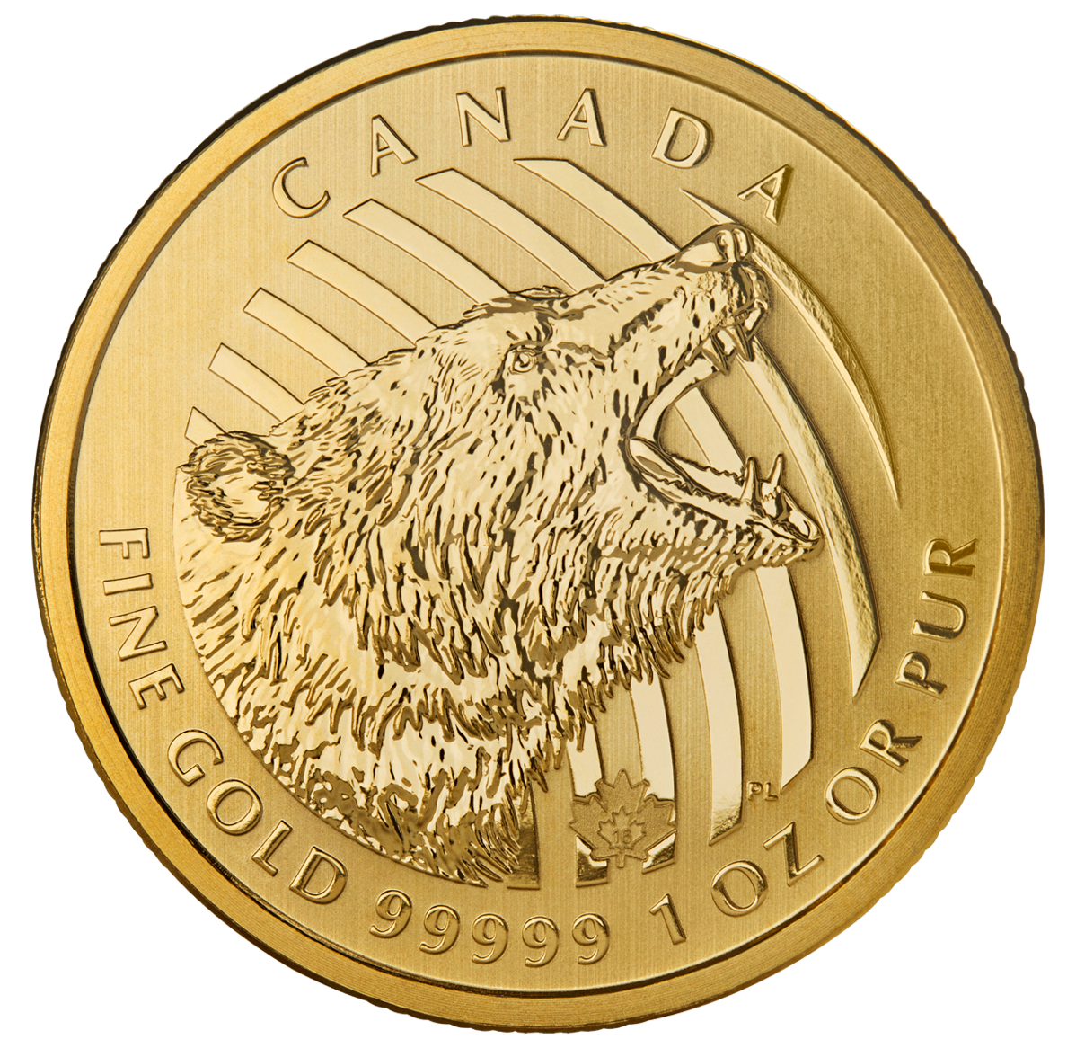 2016 1 oz. 99.999% Pure Gold "Call of The Wild" Coin 3: Roaring Grizzly (Bullion)