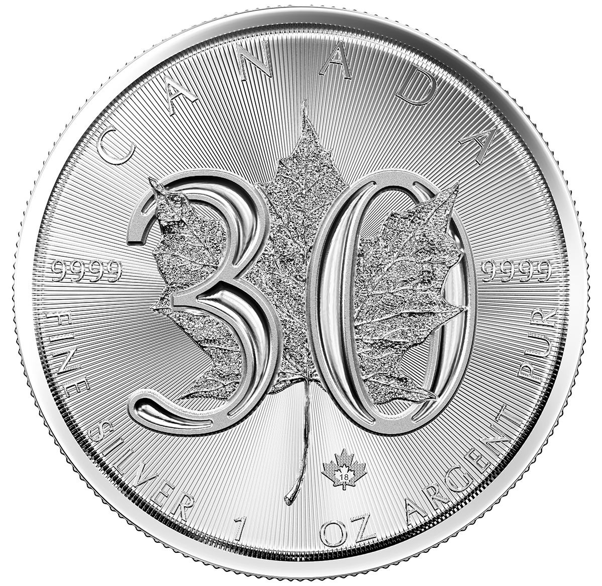 Pièce de 5 $ de 1 oz en argent pur à 99,99 % 2018 - 30ᵉ anniversaire de la FÉA (pièce d'investissement)