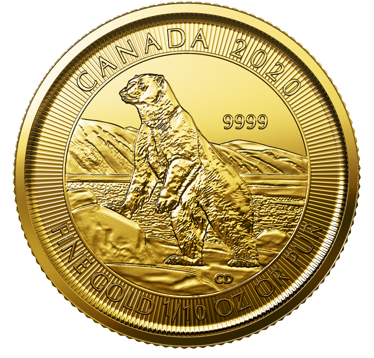 2020 $5 1/10 oz. 99.99% Pure Gold Coin - Polar Bear (Bullion)
