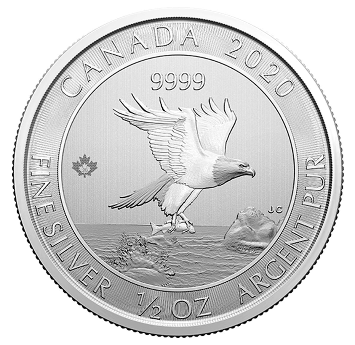 Pièce de 2 $ de 1/2 oz en argent pur à 99,99 % 2020 - Aigle (pièce d'investissement)