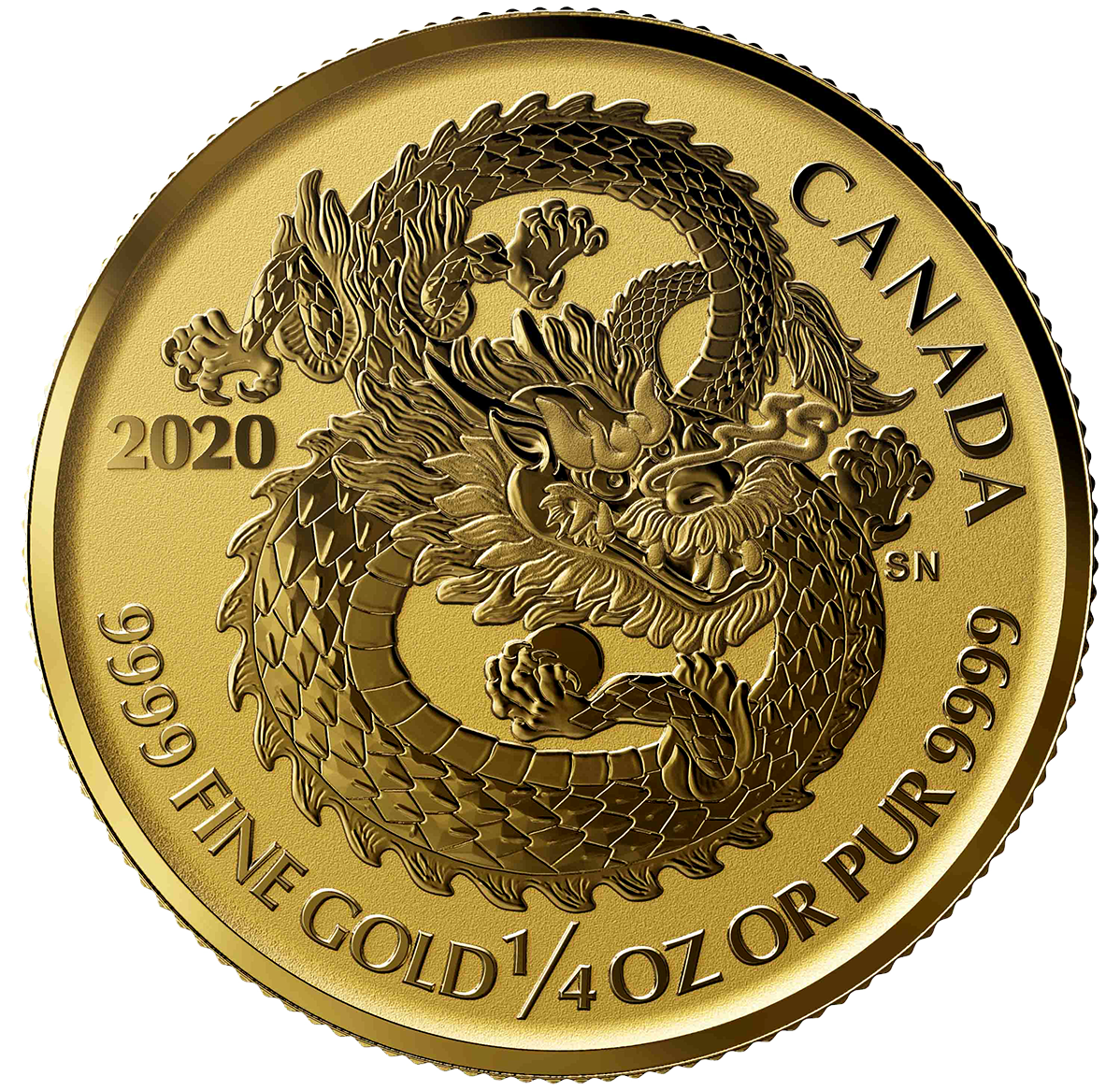 2020 $10 1/4 oz. 99.99% Pure Gold Coin - Dragon (Bullion)