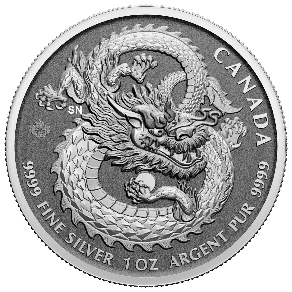 2022 High Relief $5 1oz.99.99% Pure Silver Coin Dragon (Bullion)