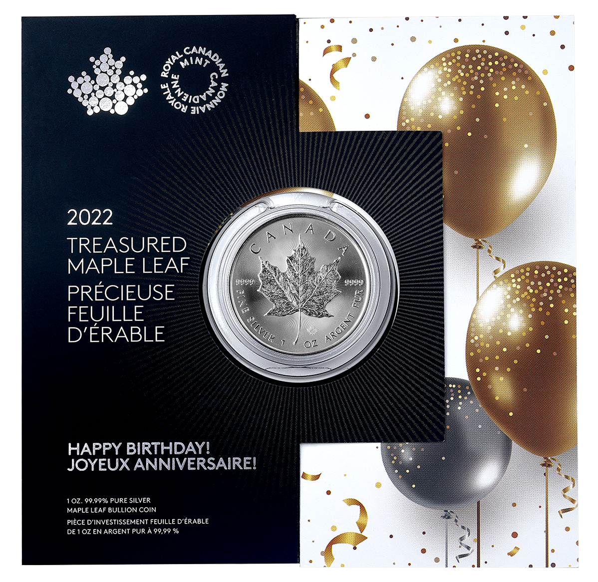 1 oz. 99.99% Pure Silver Coin - Treasured Silver Maple Leaf: Happy Birthday